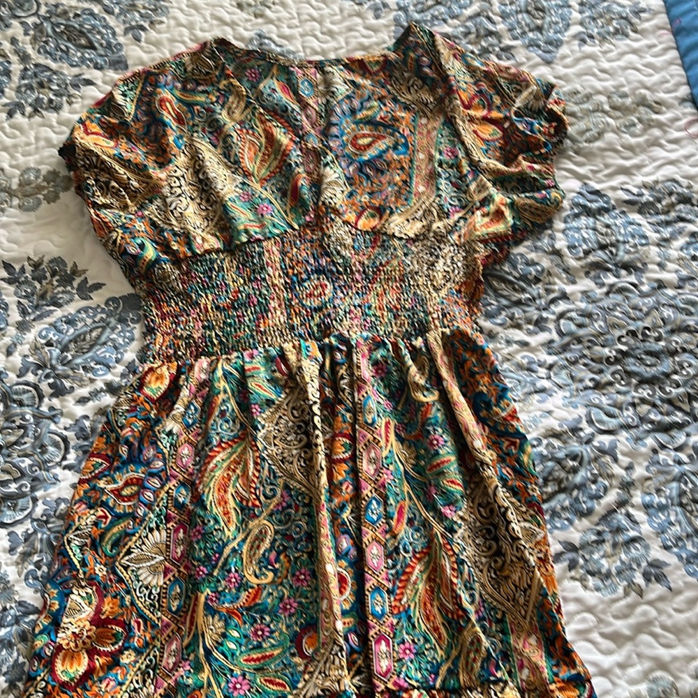Paisley Print V-neck A-line dress